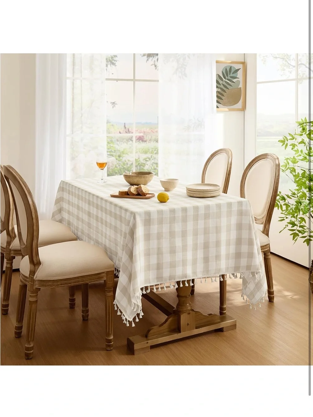 NEW Softalker Checkered Tablecloth, Linen Texture Cotton Gingham w/Tassels